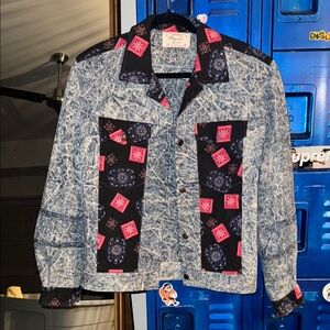 Custom Original Design Denim Jacket with Bandana Print